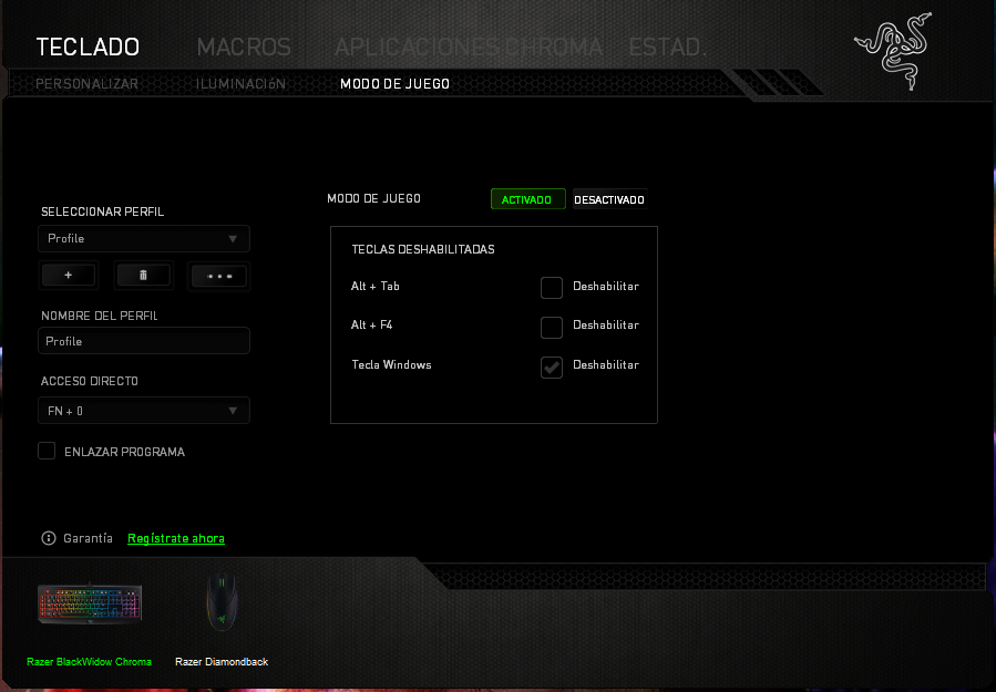 teclado modos de juego blackwidow chroma