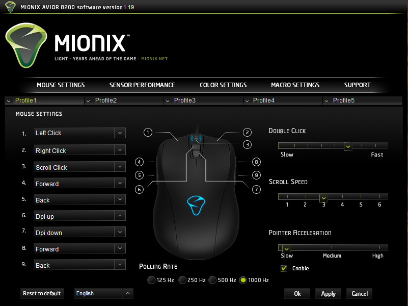 mouse settings avior 8200