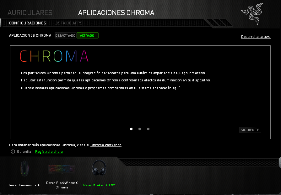 aplicaicones Razer Kraken 7.1 V2 chroma