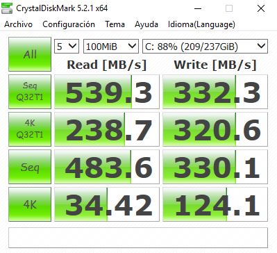 MSI TRIDENT 3 Análisis CrystalDiskMark SSD
