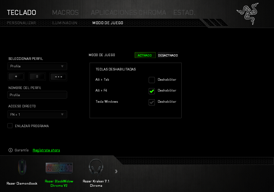 Razer Blackwidow Chroma v2 Análisis Teclado Modo de juego
