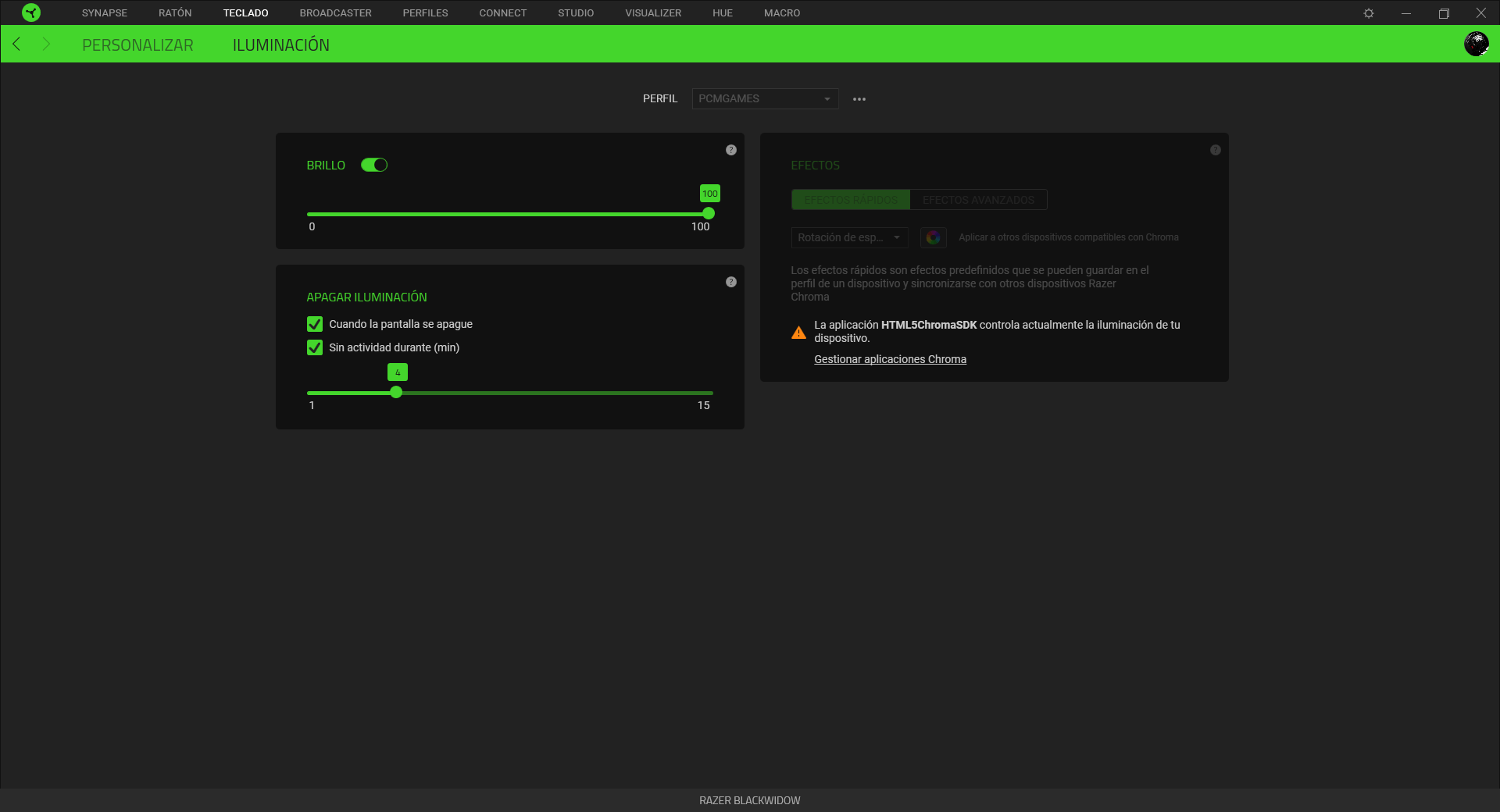 Razer BlackWidow 2019 Análisis Iluminacion