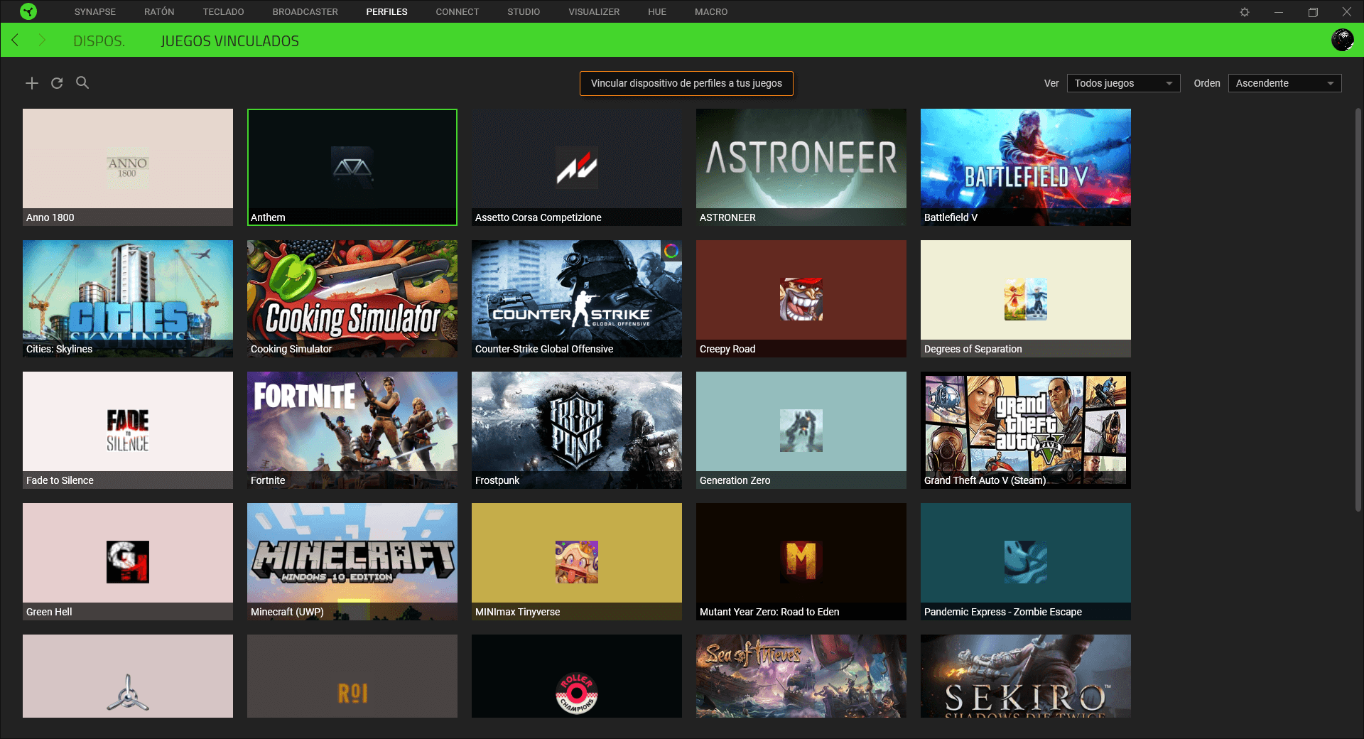 Razer BlackWidow 2019 Análisis Perfiles 1