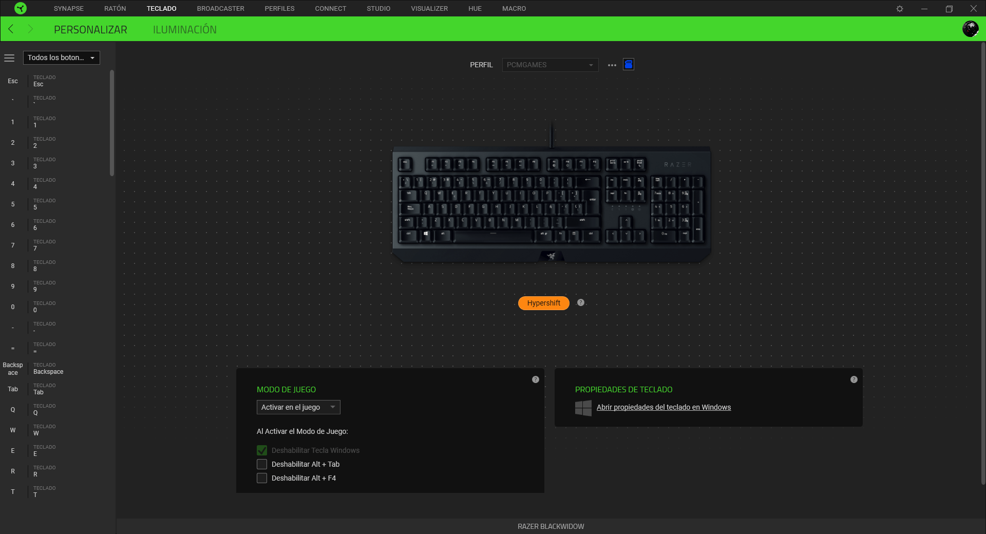 Razer BlackWidow 2019 Análisis Personalizar
