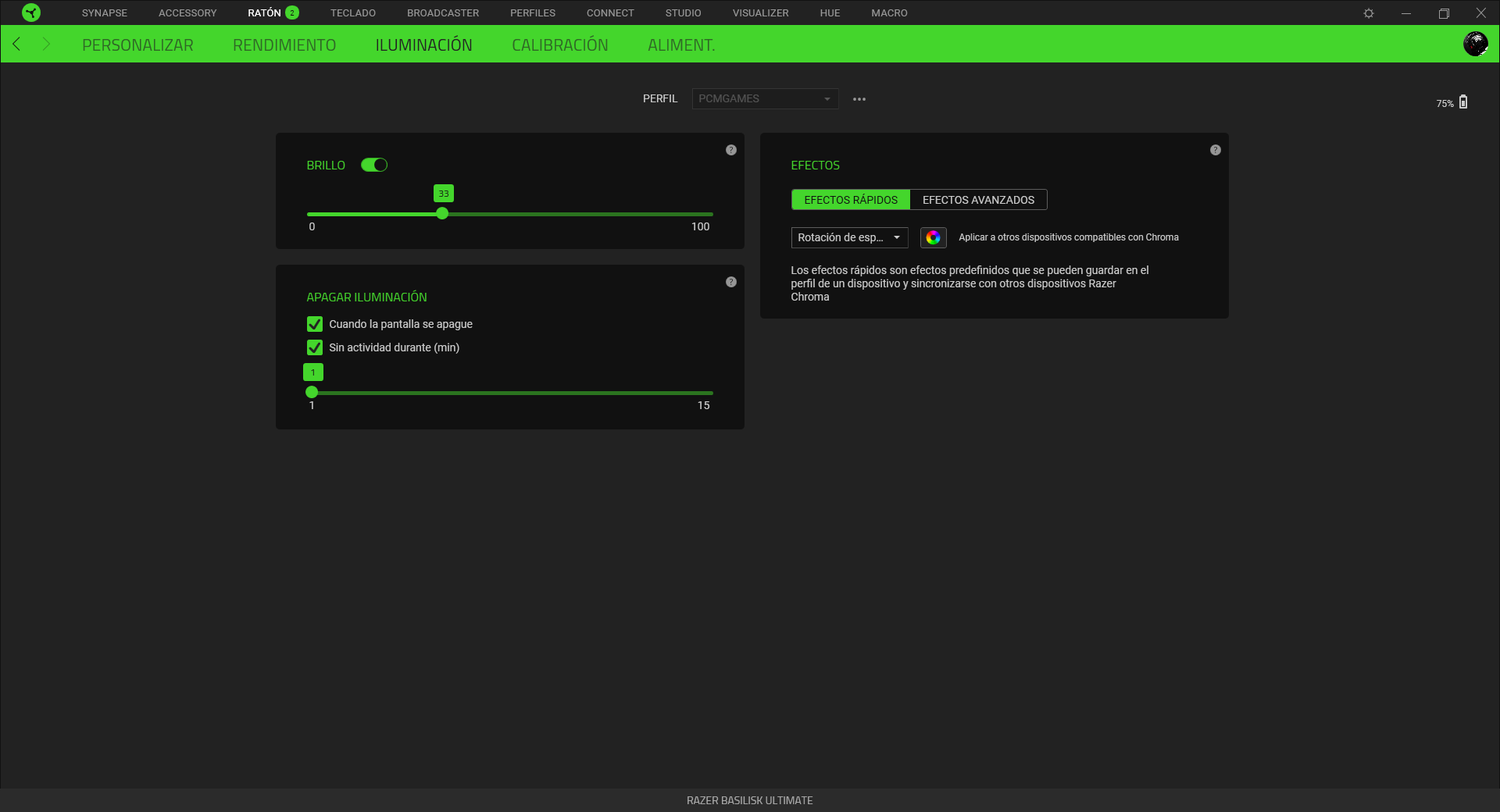 Razer Basilisk Ultimate Análisis Razer Synapse 4