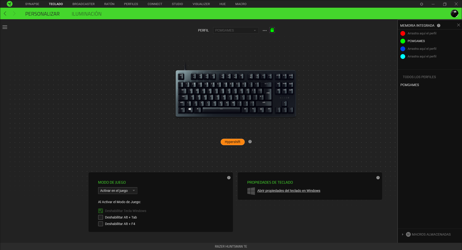 Razer Huntsman Tournament Edition Análisis Razer Synapse 1