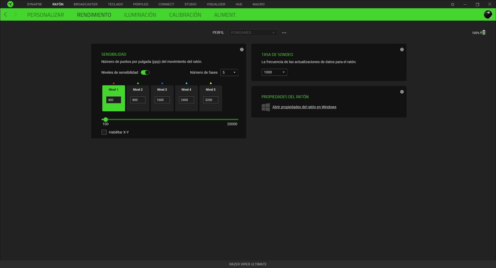 Razer Viper Ultimate Análisis Razer Synapse 2