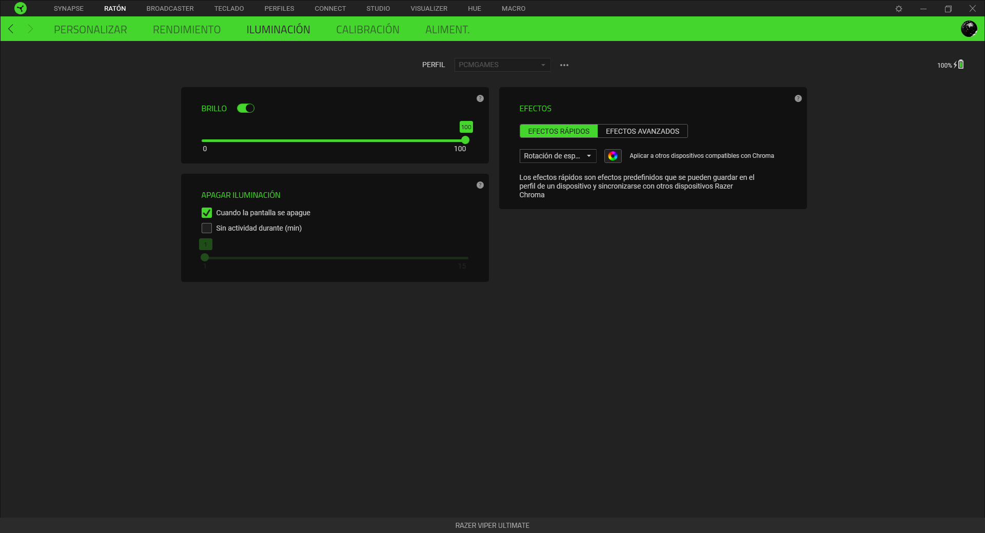 Razer Viper Ultimate Análisis Razer Synapse 3