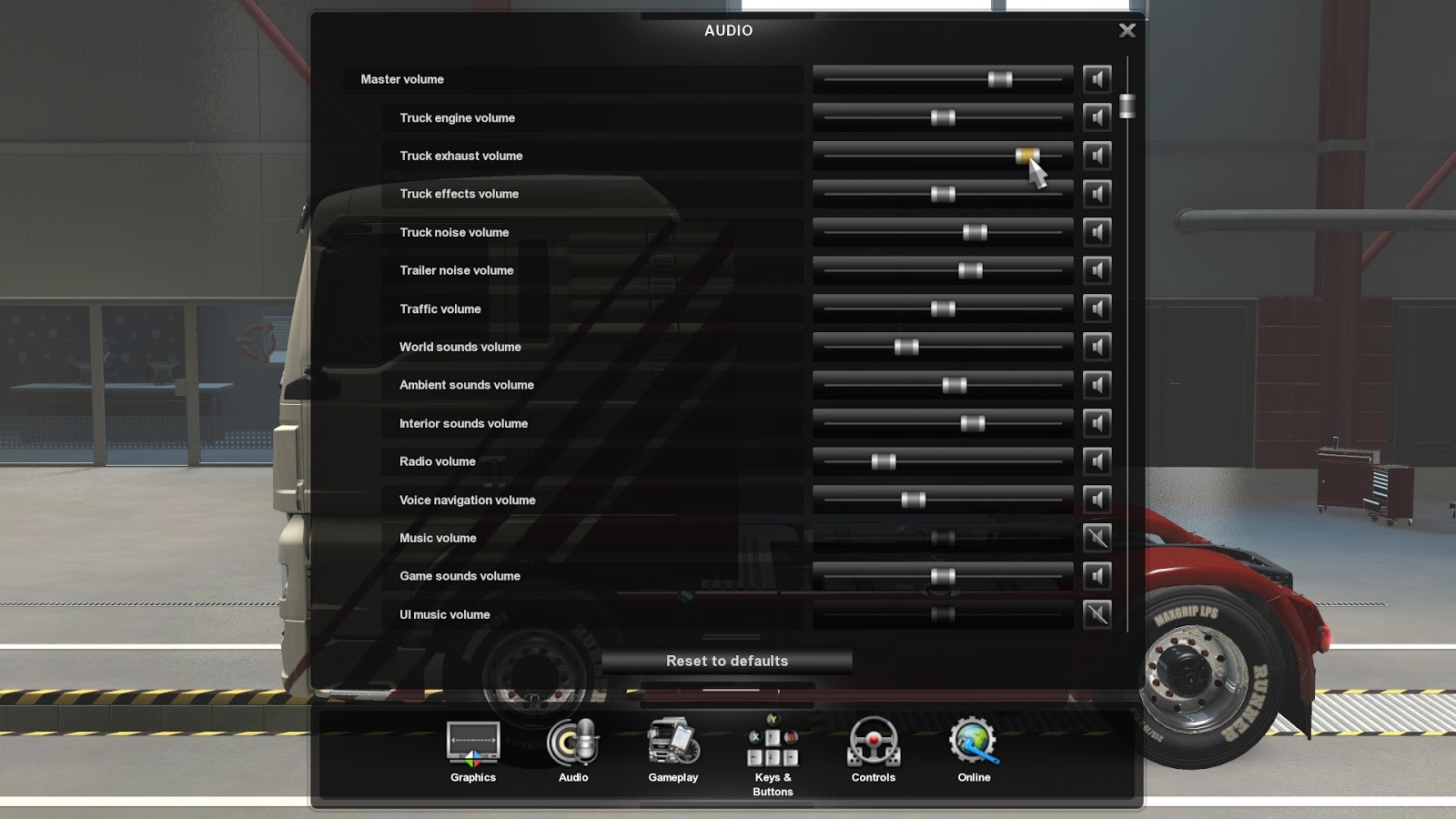 Euro Truck Simulator 2 Opciones de sonido