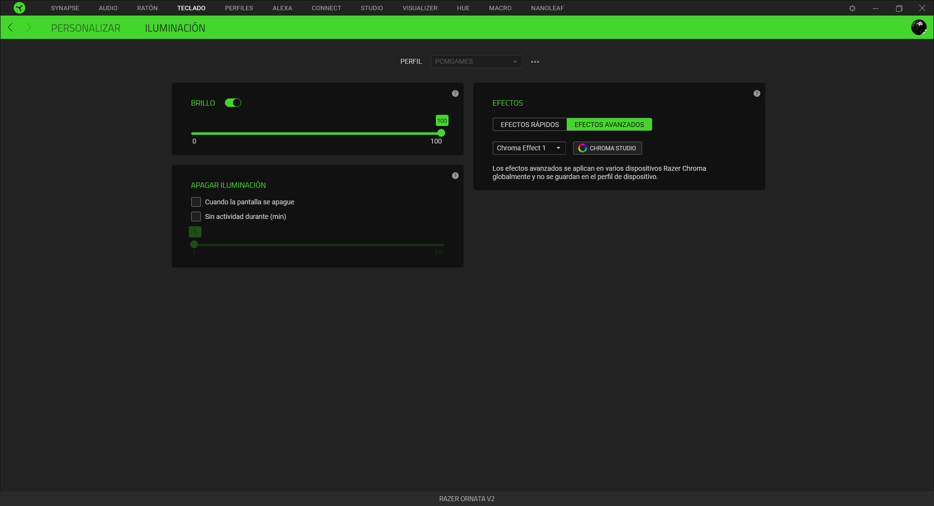 Razer Ornata V2 Análisis Razer Synapse 2