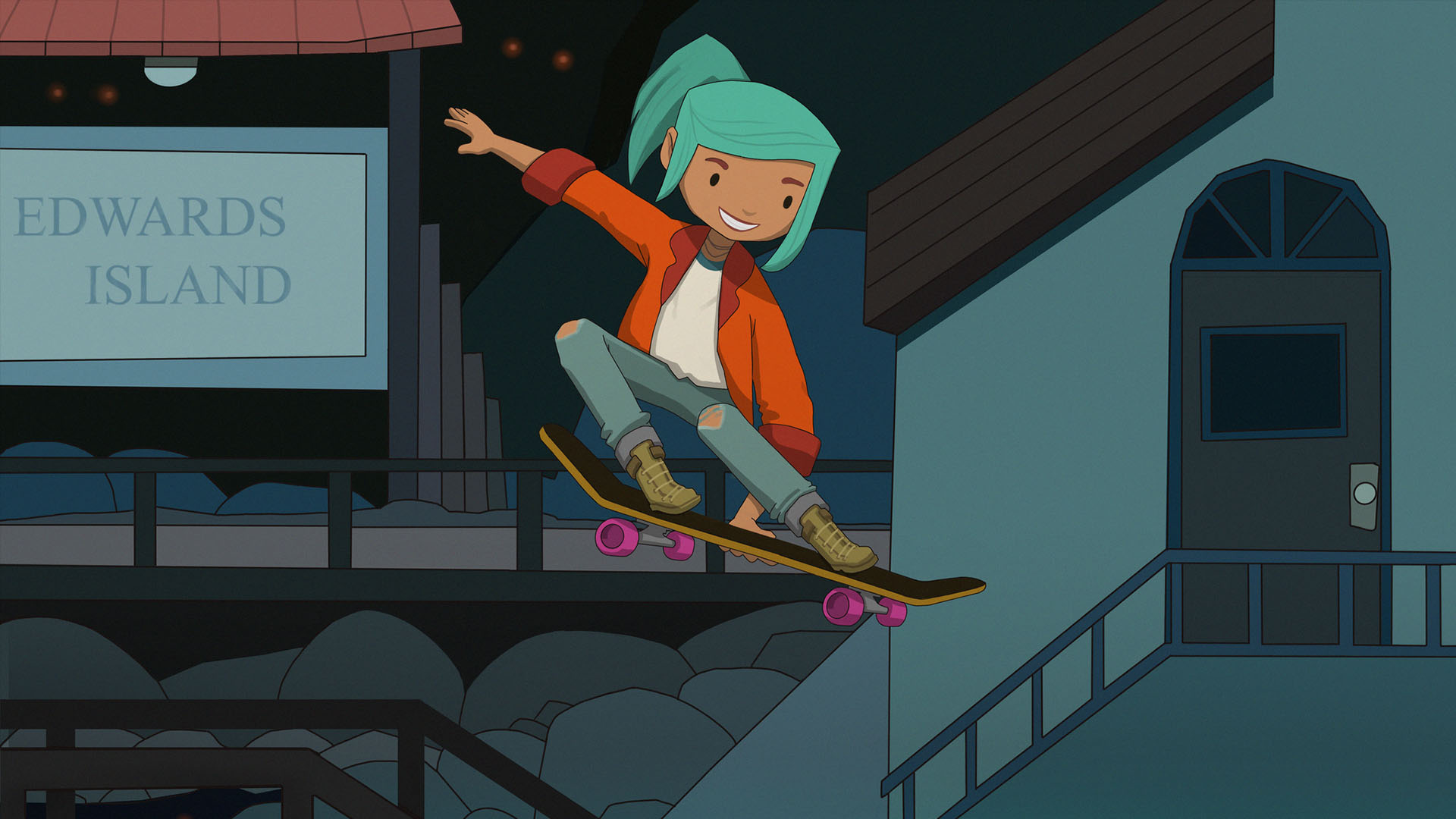 crossover entre OXENFREE y OlliOlli